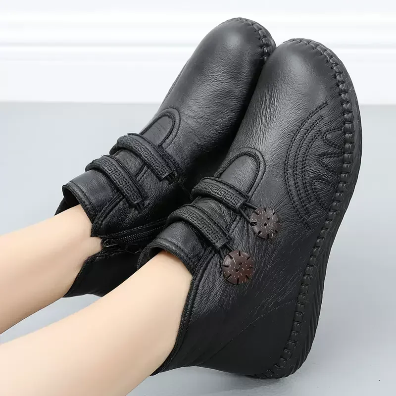 Winter Women Ankle Boots Fashion Warm Mother's Boots Flat-Bottom Comfortable Anti-Slip Side Zipper Closure Female Footwear