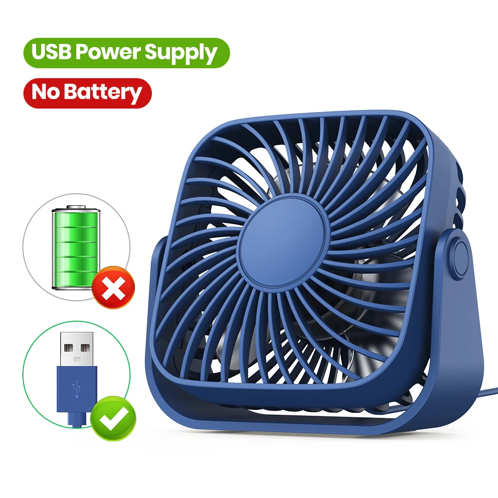 TOPK USB-Tischventilator, Mini-Ventilator, tragbar, 3-Gang-Wind, kleiner Kühlventilator 360 ° Drehbarer Kopf für Home-Office-Tische und Schreibtische