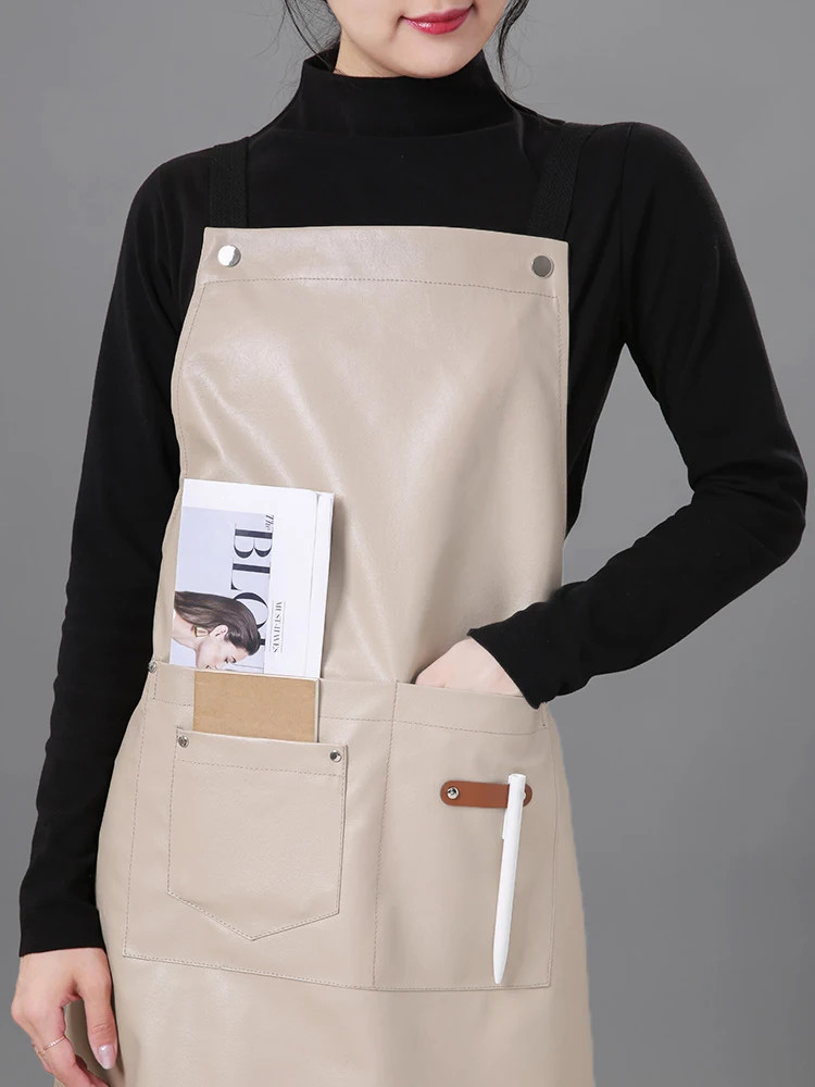 Scandinavian Style Leather Apron for Men and Women, Waterproof and Oilproof, Restaurant, Coffee Shop