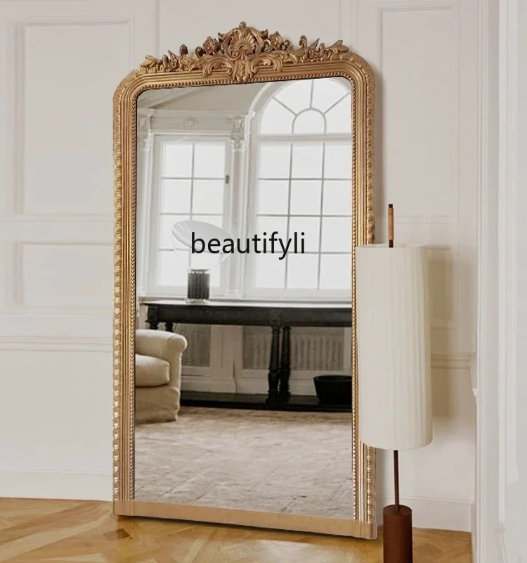 

02 European full body mirror French retro floor mirror bedroom fireplace decorative mirror custom