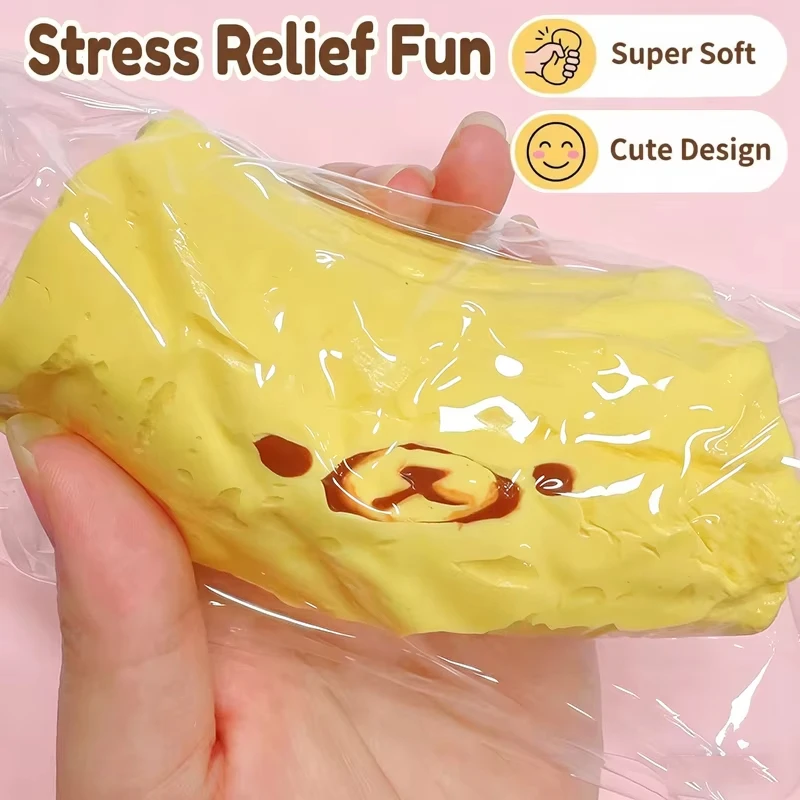 2026 New Hot 1Pc handmade Squishy with BUTTER texture - Banana bear shaped to relieve stress - Food grade silicone