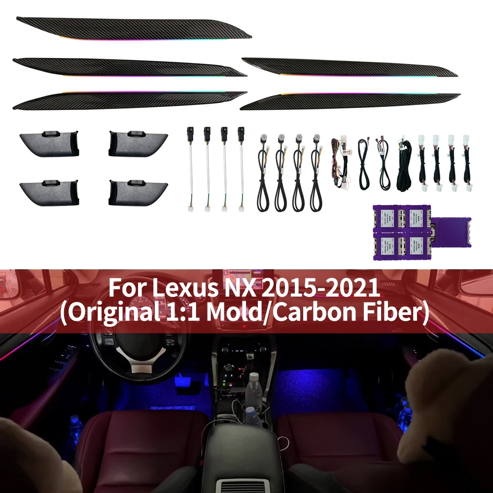Ambient Light For Lexus NX300h 2015-2021 Original 1:1 Mold Carbon Fiber Dashboard Door Decoration Atmosphere Lamp by APP Control