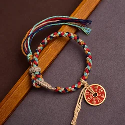 Handmade Good Lucky Tibetan Bracelet Colorful Thread Charm Rope Bracelet & Bangles Knots Red Thread Coin Bracelets Original