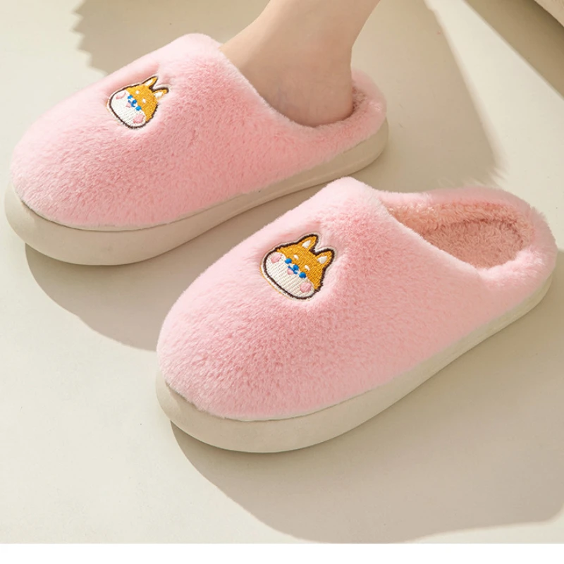 Winter Thicken Warm Plush Home Slippers Women Thick Sole Solid Color Indoor Couple Cotton Shoes Soft Comfy Fuzzy Slippers Woman