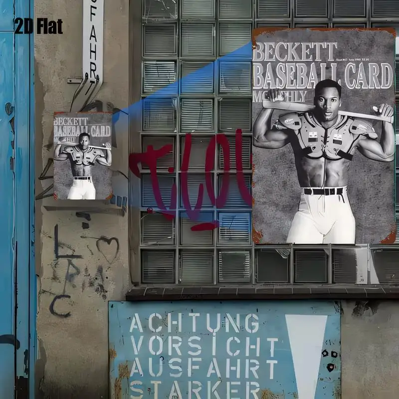 Beckett Baseball Card Vintage Metal Tin Painting - Black & White Athlete Design, Iron Wall Art for Bars, Game Rooms, Bedrooms -