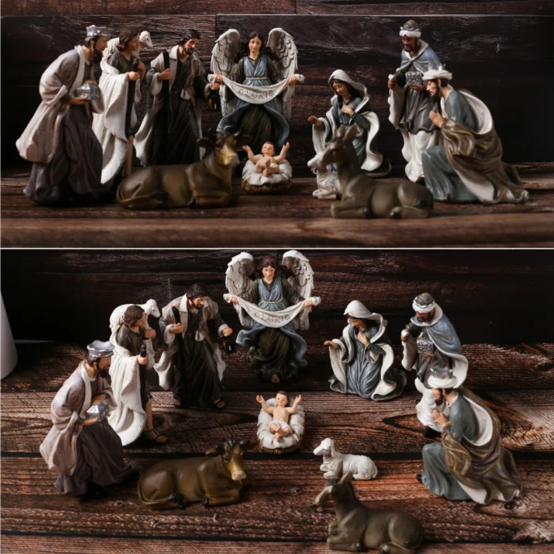 11pcs/ Set 15cm Height Christ Birth of Jesus Ornament Gifts Nativity Scene Crafts Resin Manger Decoration Catholic Figurines