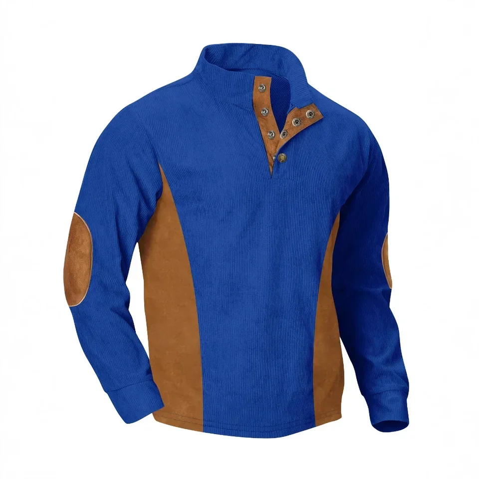 Spring And Autumn Men's Casual Stand-Up Collar Long Sleeve Pit Strip Corduroy Sweater