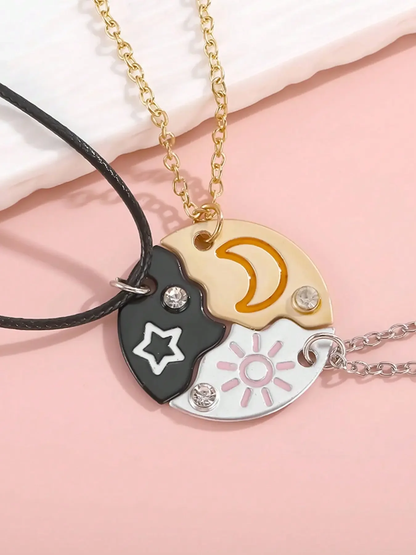 Sun, Moon, Star Magnetic Multiple Necklace Set for 3 | BFF Puzzle Design Jewelry with Sequin Details and Sparkle | Ideal Friendship Gift for Sisters & Best Friends