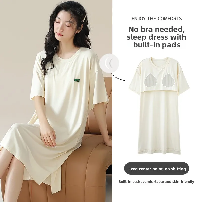 Ice Silk Modal Spwear Women's Summer ort Sve Midi Dr Home Comfortable Breathable  Color Sp Dr