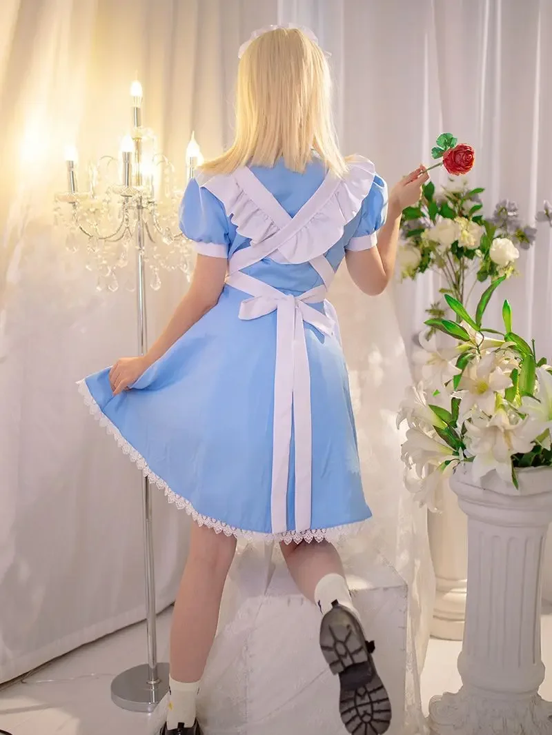 MAGOGO Kawaii Lolita Anime Maid Outfit Blue Pink Maid Outfit Lolita Dresses Costume Cute Japanese Cosplay Costume Anime Outfit