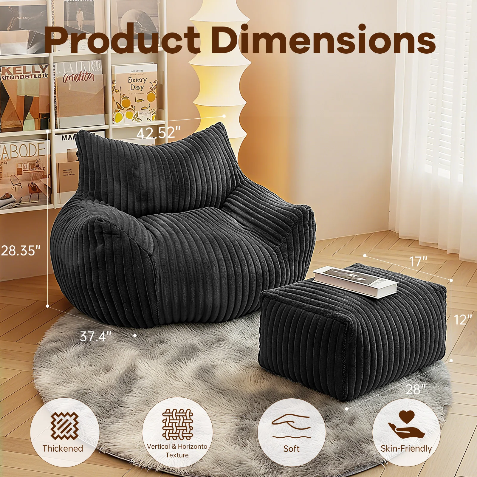 Reading Chair Bean Bag Chairs for Adults, Living Room Furniture, BeanBag Density Foam Couch, Floor Lazy Soft, Comfy Reading Nook image 6