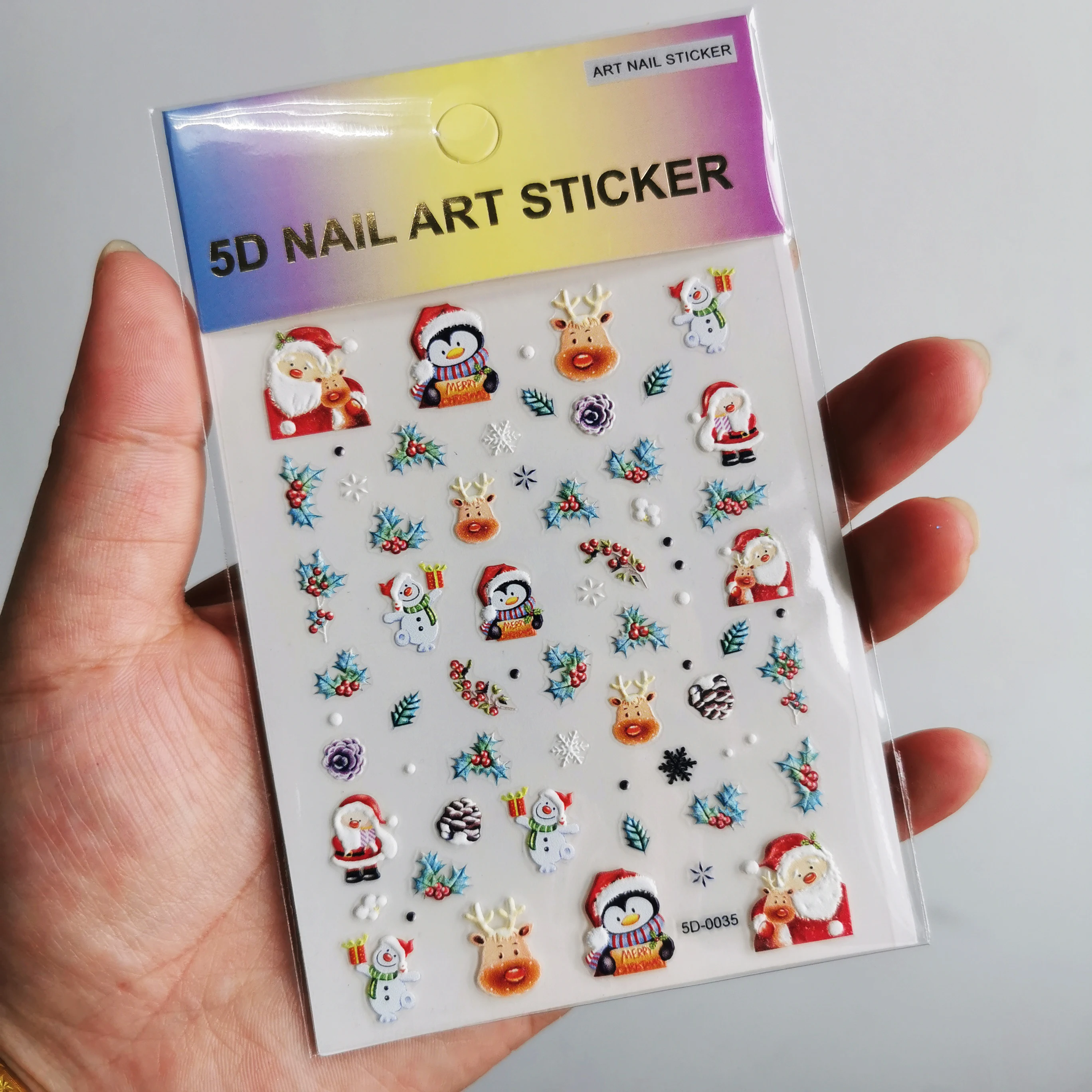 Natal Nail Art Adesivos, 5D gravado floco de neve, urso bonito, homem de gengibre, alces, decalques, DIY, manicure Slider, NK * 8