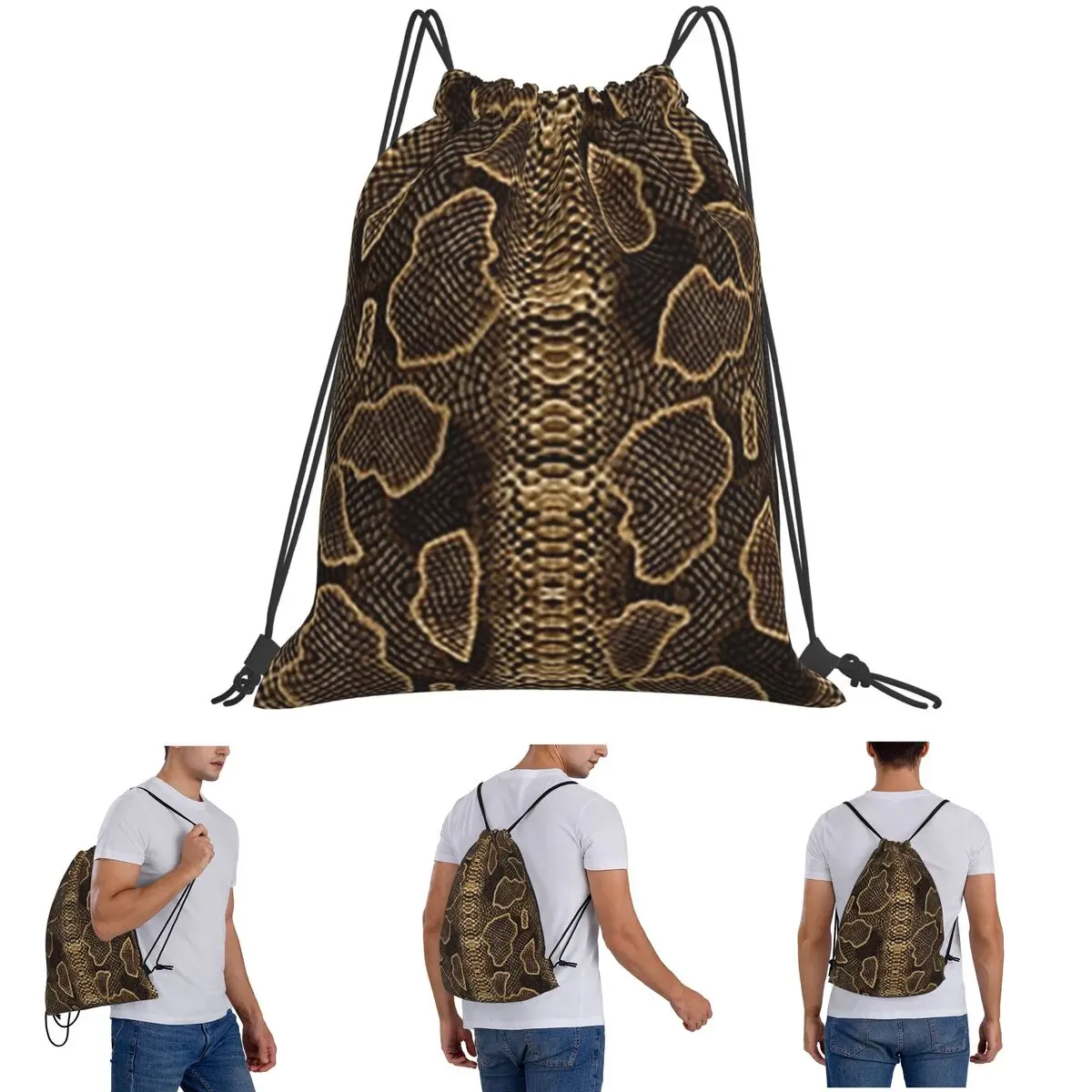 Snake Pattern Backpacks Casual Drawstring Bundle Pocket Sports Bag Book Bags for Man Woman Students