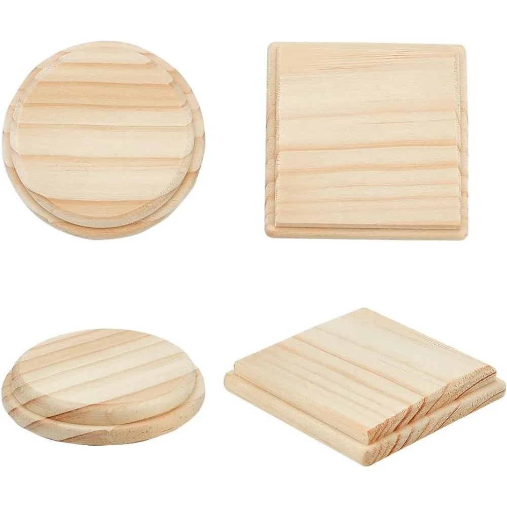 4Pcs Round Wooden Plaque Unfinished Round Wood Base Display Round Wooden Plaque Flat Unfinished Wood Bases for Craft Projects