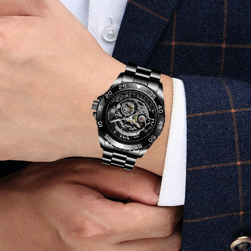 

T-WINNER новые модные мужские часы в стиле хип-хоп Montre Homme с автоматическим заводом, механические мужские часы со скелетом, наручные часы с ремешком из нержавеющей стали