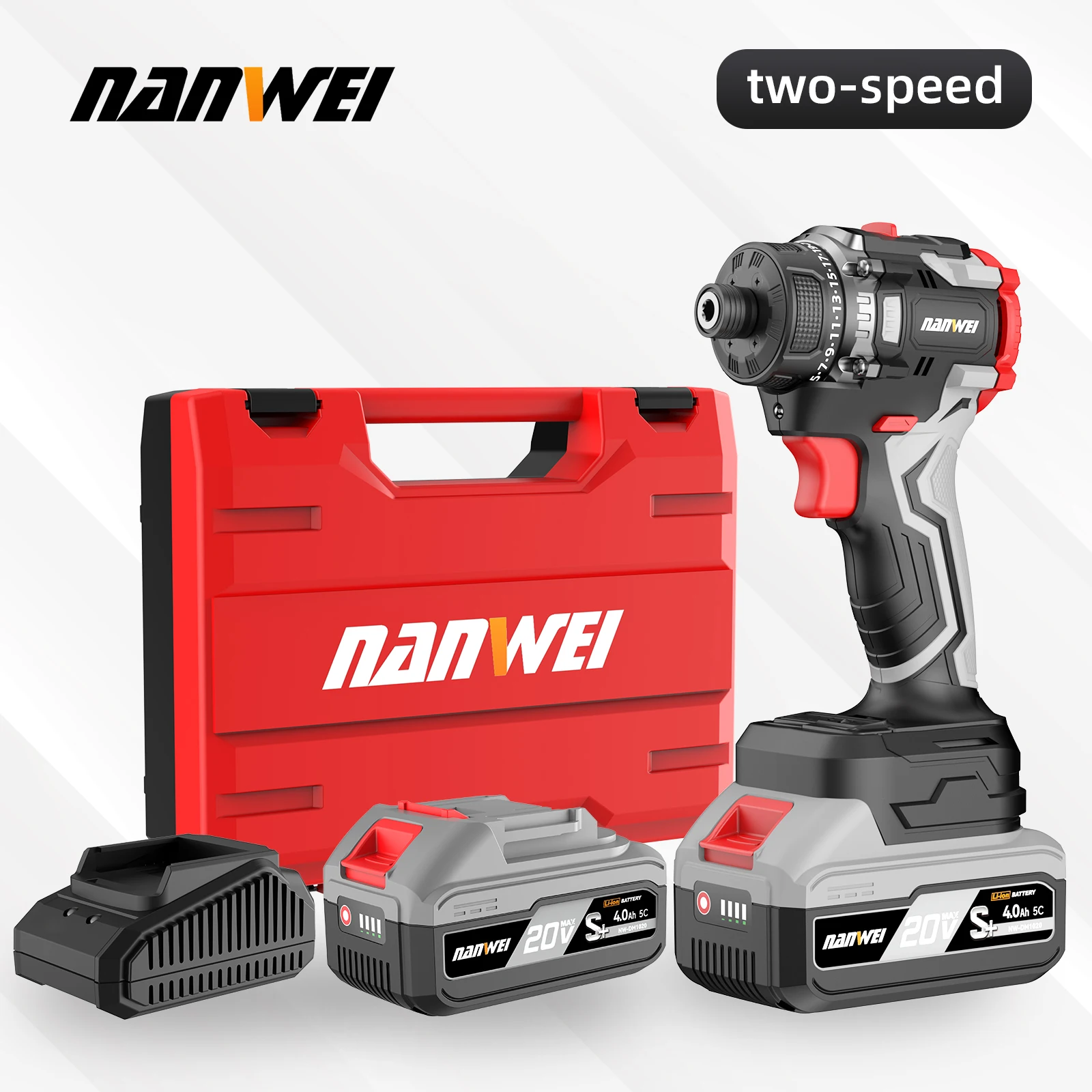 Nanwei 20V Brushless Li-ion Battery Dual Speed Screwdriver Household Electric Screwdriver Cordless Drill Screwdriver