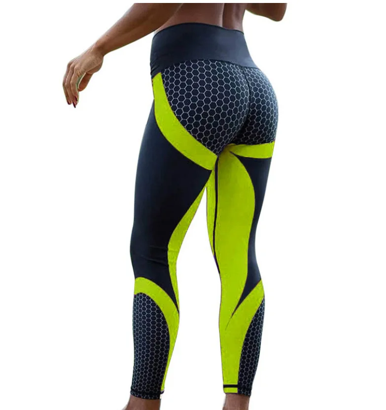 Honeycomb digital printing nine points sport trousers Fashion Women\'s Yoga Pants High waist tight hips casual Leggings