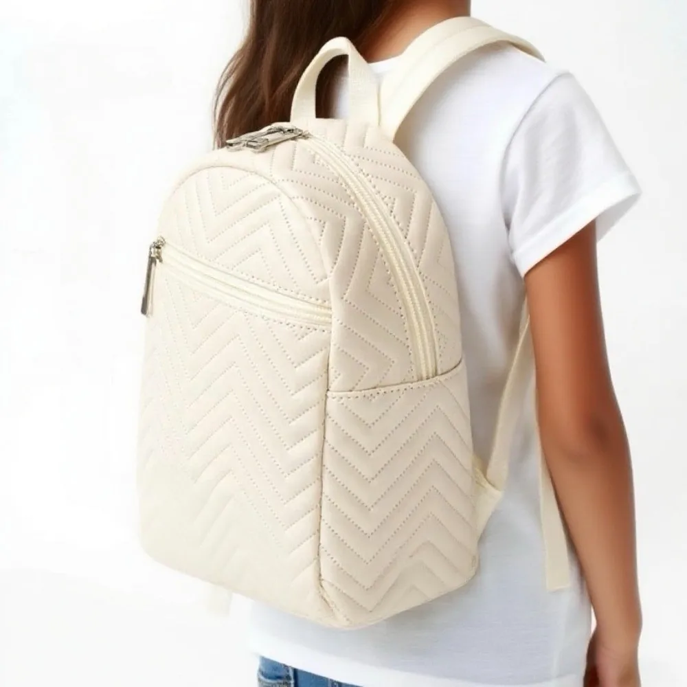 Zaino a righe triangolari in stile coreano semplice Zaino quadrato elegante in pelle PU con cerniera Tinta unita Mini borsa per bambini Studenti