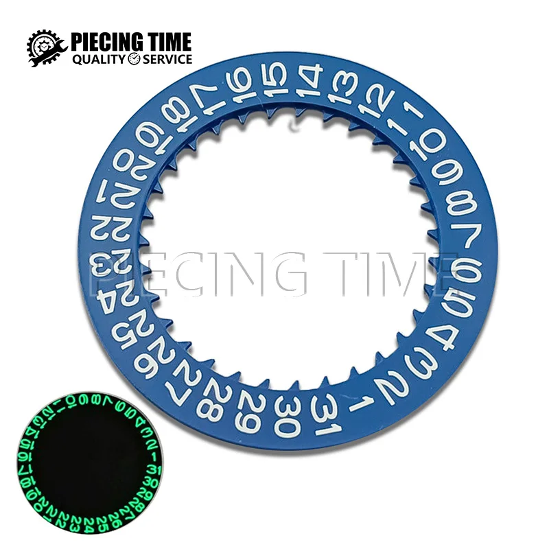 Watch Accessories NH35 NH36 Date Dial Fits NH35 NH34 4R Japan Movement Green Glowing White Numbers On Red and Blue Background