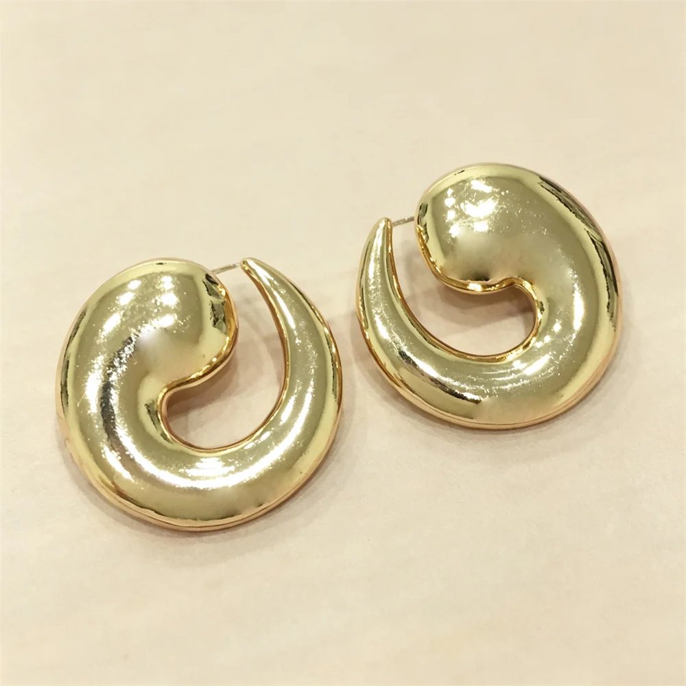 Gold & Silver Color Plated Swirl Spiral Stud Earrings Chunky Polished Curved Abstract Statement Earrings for Party Daily Wear