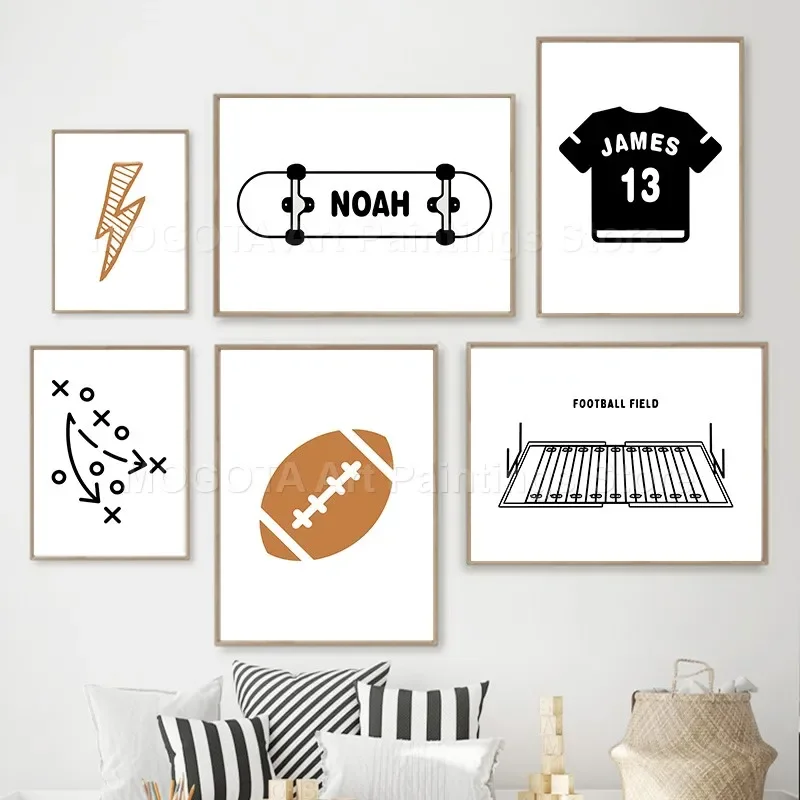 Rugby Basketball Football Field Skateboard Jersey Custom Name Poster Sport Wall Art Canvas Painting Pictures Kids Boy Room Decor