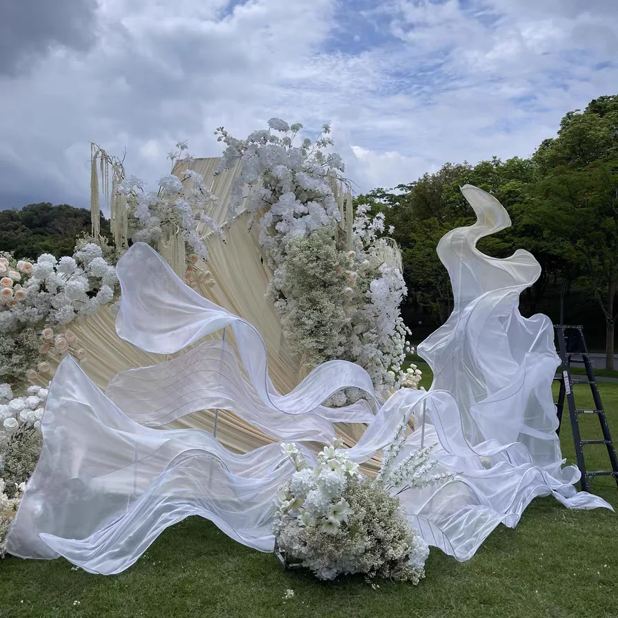 Yarn art streamer wave flower handmade shape free curve pleated gauze flower wedding background window decoration flower