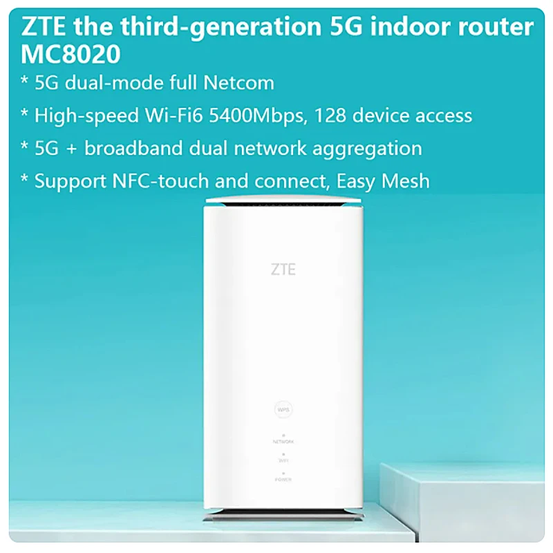 Zte mc8020 5gモデムcpe wifi 6デュアルバンド、SIMカードスロット付き、5g lteネットワーク、pk mc7010、mc801a