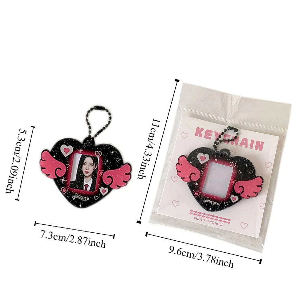 With Keychain Mini Photocard Holder Love Heart Wing Pendant Acrylic Card Cover Idol Card Display Protector Hanging Decoration