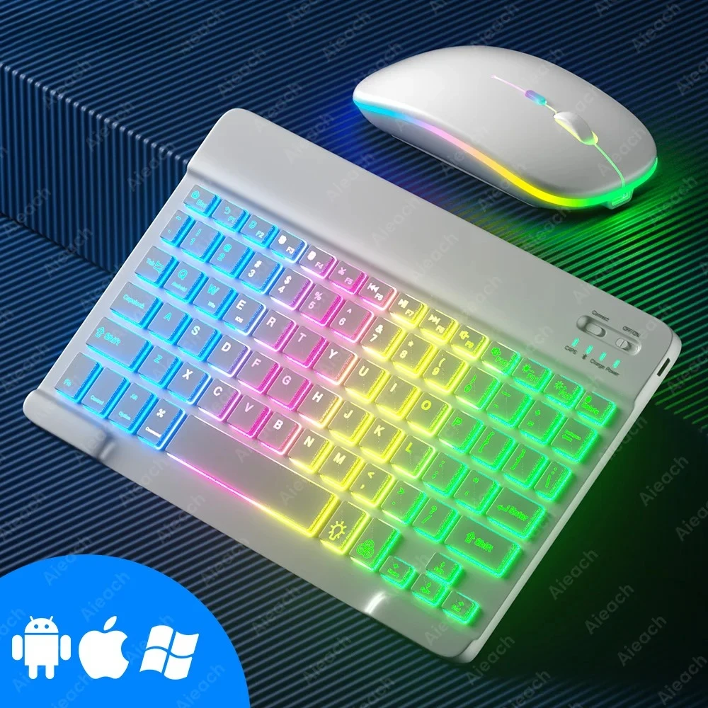 Keyboard For Tablet Android iOS Windows Wireless Mouse Keyboard Bluetooth-compatible Rainbow Backlit Keyboard For iPad Phone