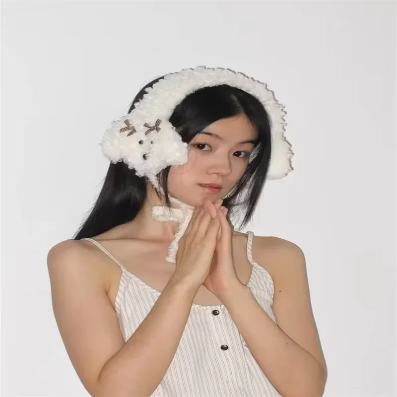 Cute Earmuffs lace Bow Plush  Winter Warm Folding Earmuffs Headwear Women Earplugs Cold Protection Hair Band Cover fu ear muffs
