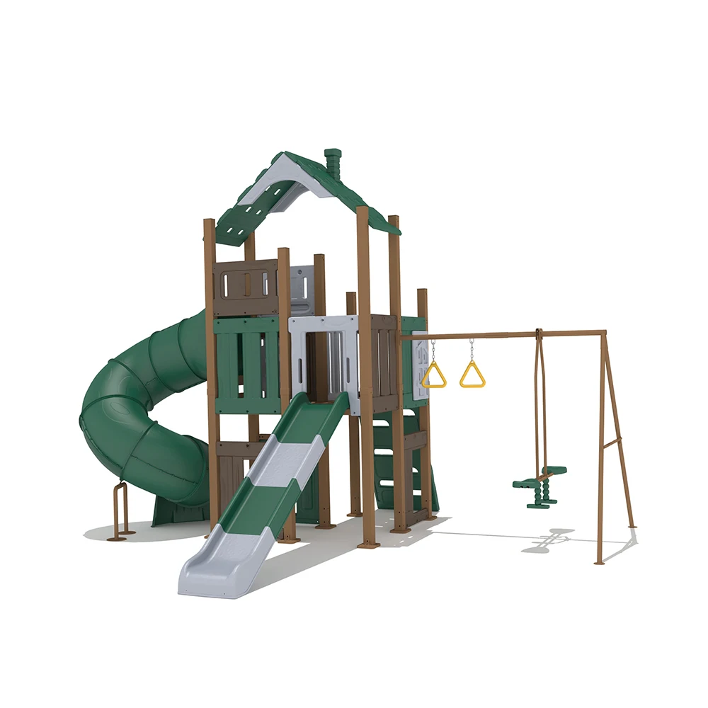 Parque infantil al aire libre para niños, casa de juegos con tobogán de tubo oscilante para el hogar, parque de aventuras o jardín de infantes del parque de atracciones