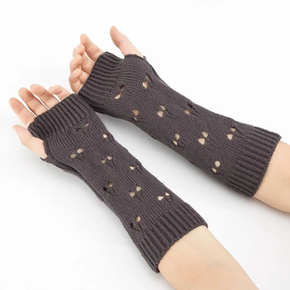 Touch Screen Heart Knitted Fingerless Gloves Elastic Wristband Hollow Out Loose Gloves Windproof Fingerless Half Finger Sleeves