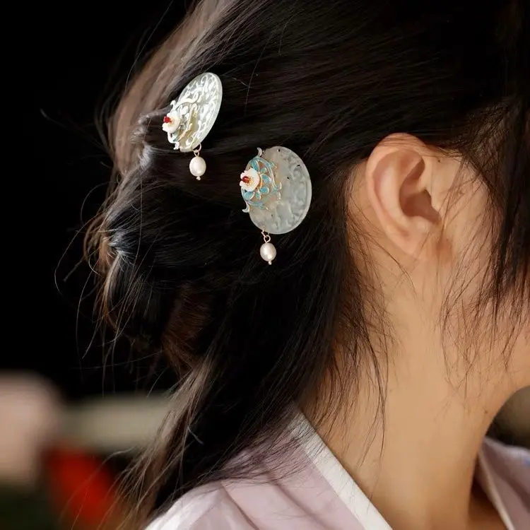 Natural Jade Plate Hanging Hairpin Tang and Song Hanfu Headwear Daily Hair Comb Antique Simple Hanging Design