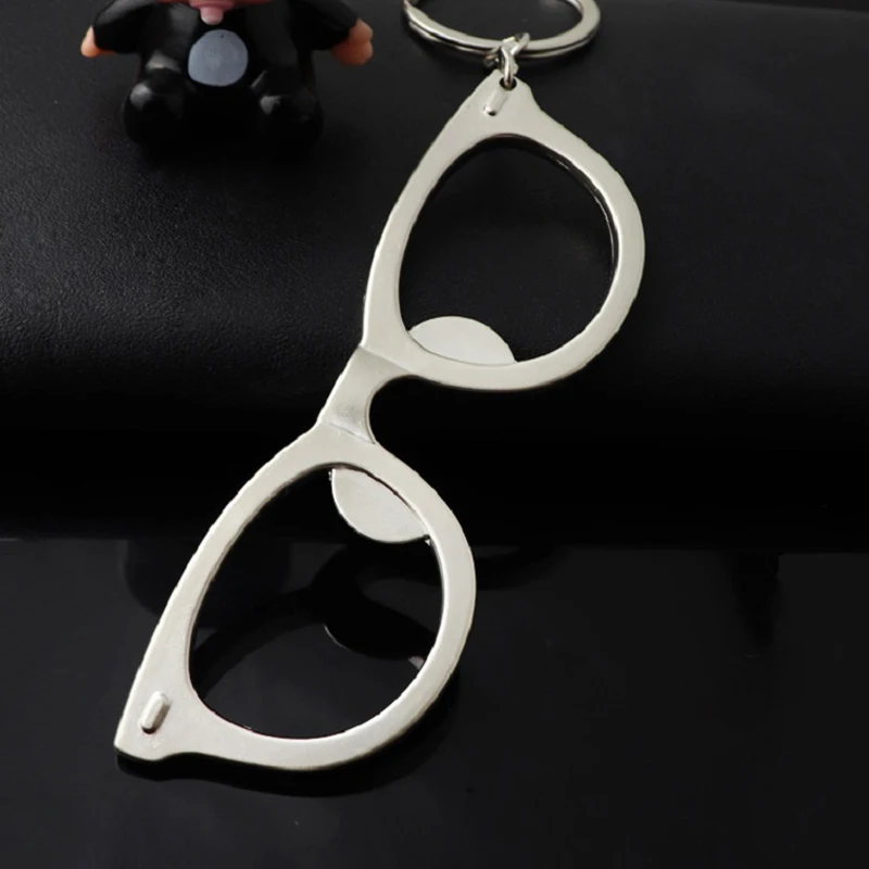 Funny Creative Metal Keychain with Glasses Frame Bottle Opener Personalized Street Style Key Pendant Unique Gift Idea