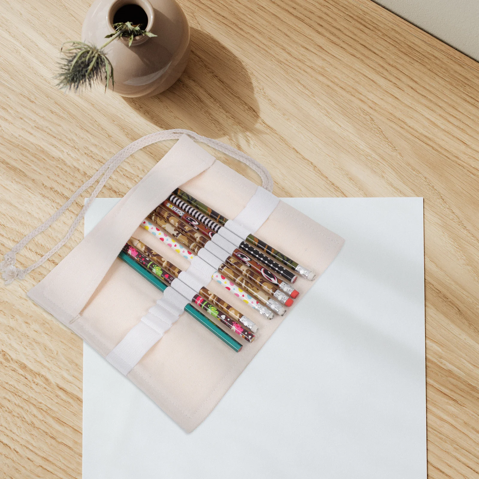 

1Pcs Roll Up Pencil Case Compact Canvas Pencil Wrap Storage Pouch for Art Supplies Sketching Tools School Office Use