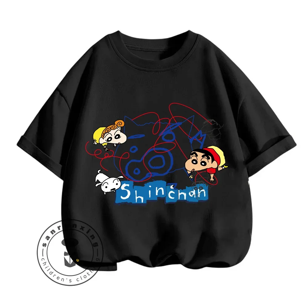 Easy Everyday Style for Boys Girls Cute Shin Chan Graphic Tops Low-Maintenance Fashion for Busy Days Convenient Charming Shirts