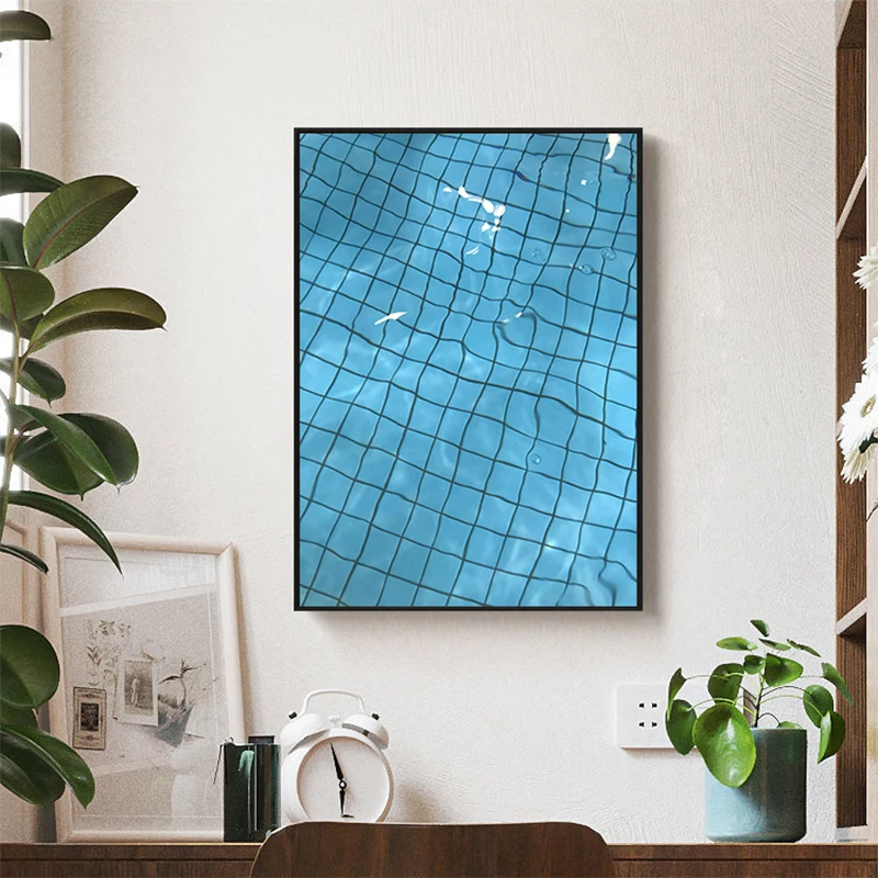 Canvas Print Painting Poster Modern Fashion Style Blue Pool Grid Wall Picture Art Living Room Studio Interior Home Decoration