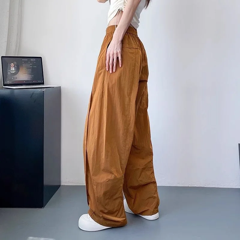 Ice Silk Wide Leg Pants Women Summer Thin High Waist Loose Casual Quick-Dry Pants Fashion Hip Hop Sports Jogging Sweatpants Y2k