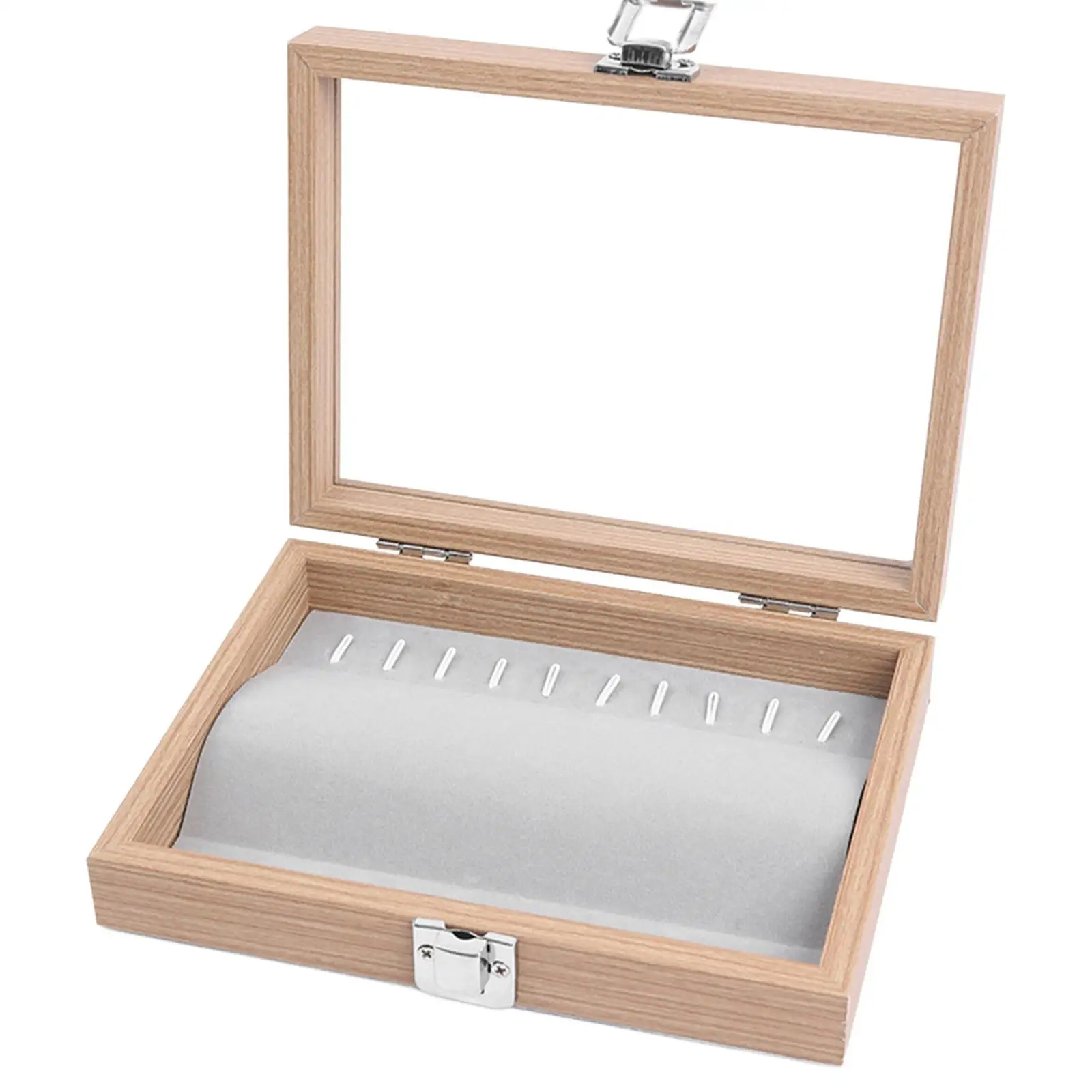 Elegant Wood Jewelry Display Box Transparent Lid Shadow Case for Brooch Medal Pin Ring Bracelet Earring Collection Storage