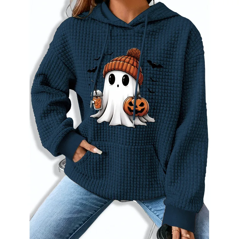 

Halloween Waffle Hoodie Women's Cross-Border Sweatshirt Comfortable Soft Fabric Fashionable Streetwear Spring Seasonal