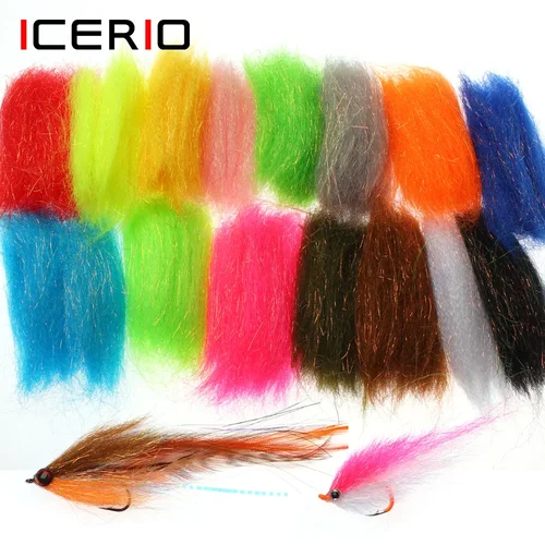 Imagen 1 del producto ICERIO, 2 bolsas, fibra sintética Flash Streamer para agua dulce, agua salada, cebo para pececillos, pescado, trucha, lubina, Lucio, Material para atar moscas