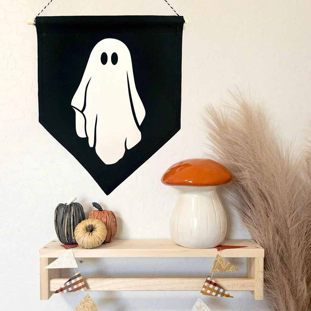 Halloween Ghost Canvas Pennant Flag Wall Hanging Art Room backdrop Decor Fall Halloween Sign Festival Party Decoration Supplies