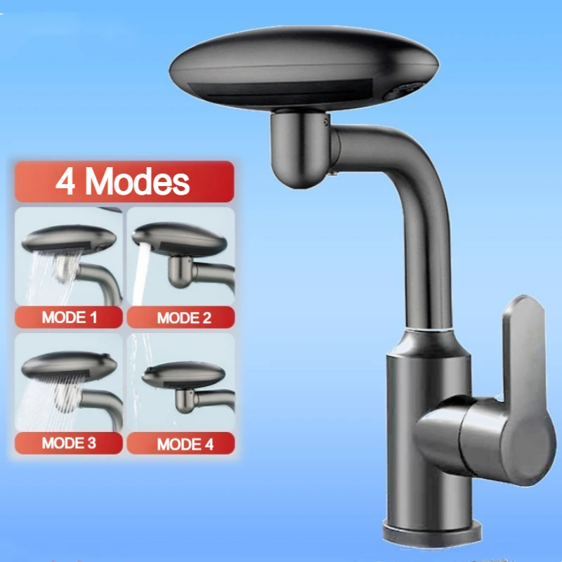 4 Modes Waterfall Basin Faucet 360° Rotation Hot Cold Water Kitchen Sink Mixer Wash Tap ABS Handle Single Hole For Bathroom