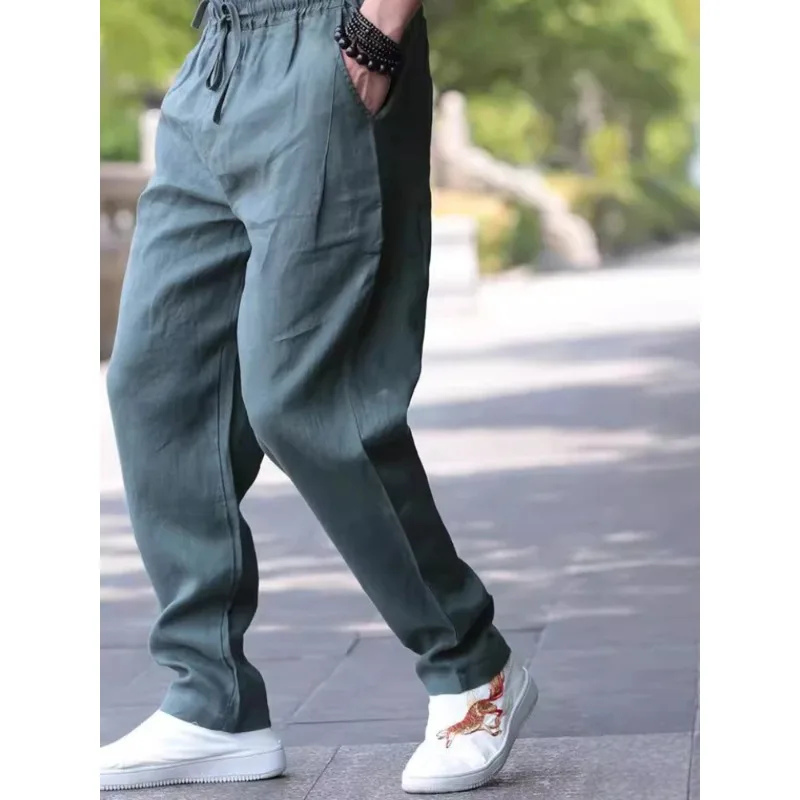 

Men Long Pants Solid Lace Up Splice Elastic Waist Casual Loose Pockets Simple Straight Trousers Autumn Winter 2025 Male Pant