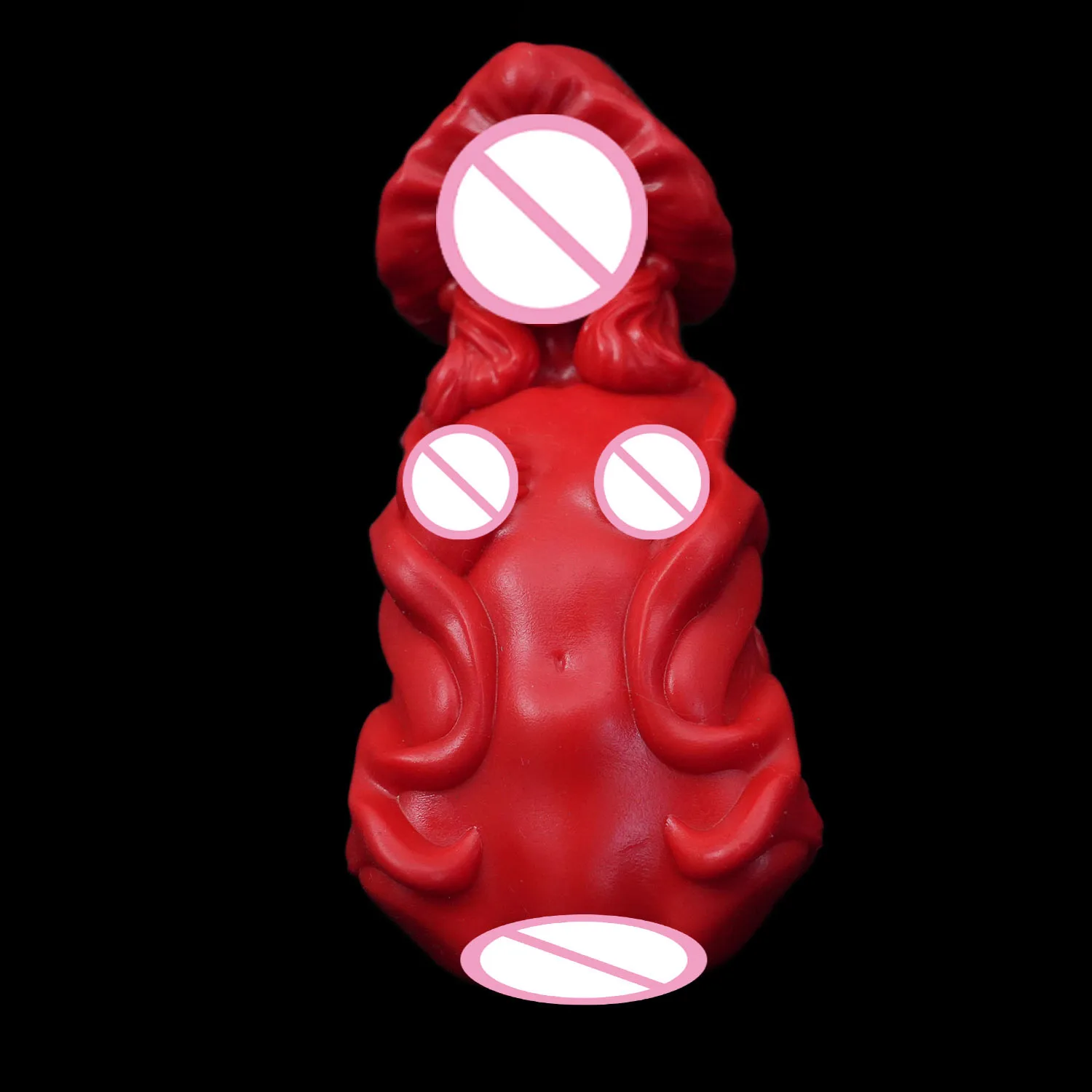 A red-skinned male masturbation cup, a realistic sex toy, featuring realistic vaginal texture channels male masturbation xxx