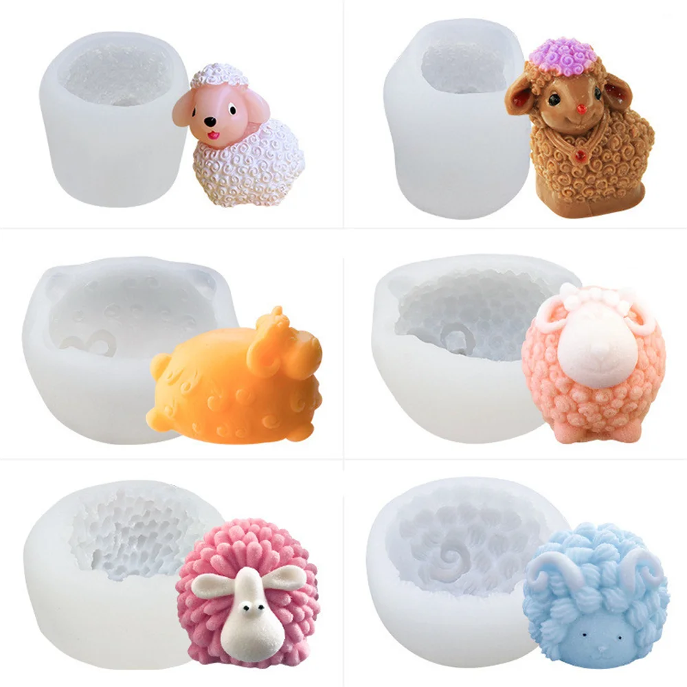 3D Cute Sheep Silicone Candle Molds Forms DIY Handmade Animal Candle Making Soap Clay Plaster Resin Moulds Cake Decorating Tools