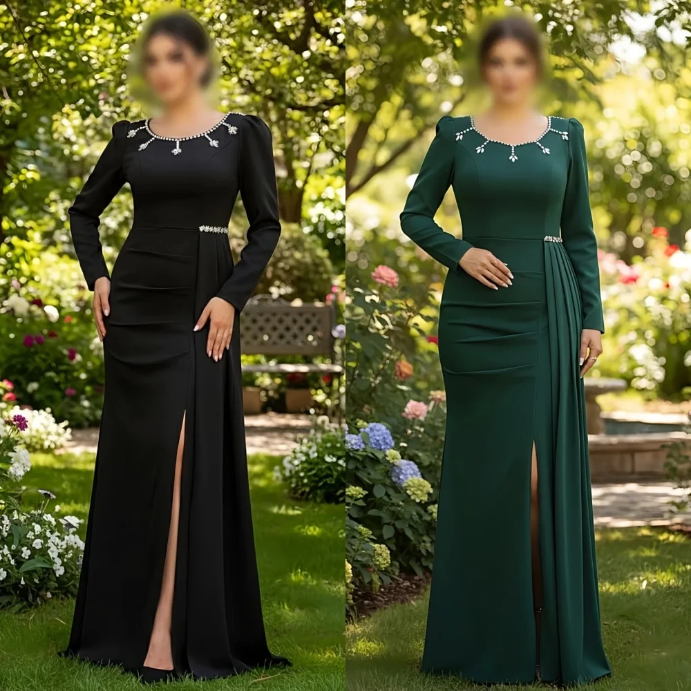

Customized Modern Style Formal Jersey Rhinestone Ruched Mermaid Scoop Neck Long Dresses Evening Dresses Sizes Available Classic