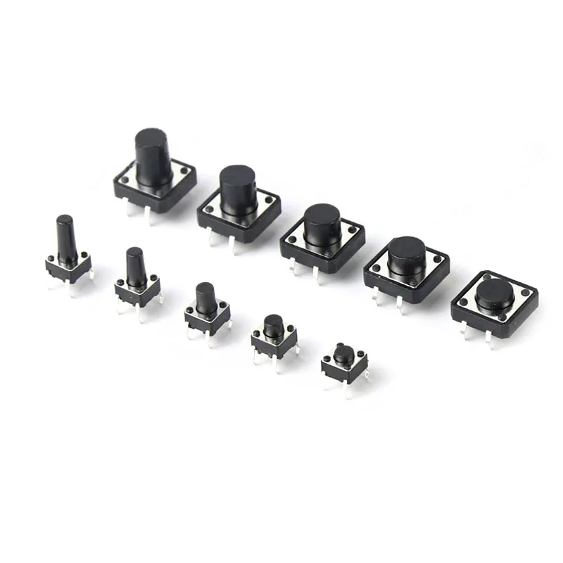 250PCS/A Set  Momentary Tactile Push Button Click Switch 6X6MM 12X12MM H=4.3/5/6/7/8/9/10/13mm 4Pin SMT PCB Mounting