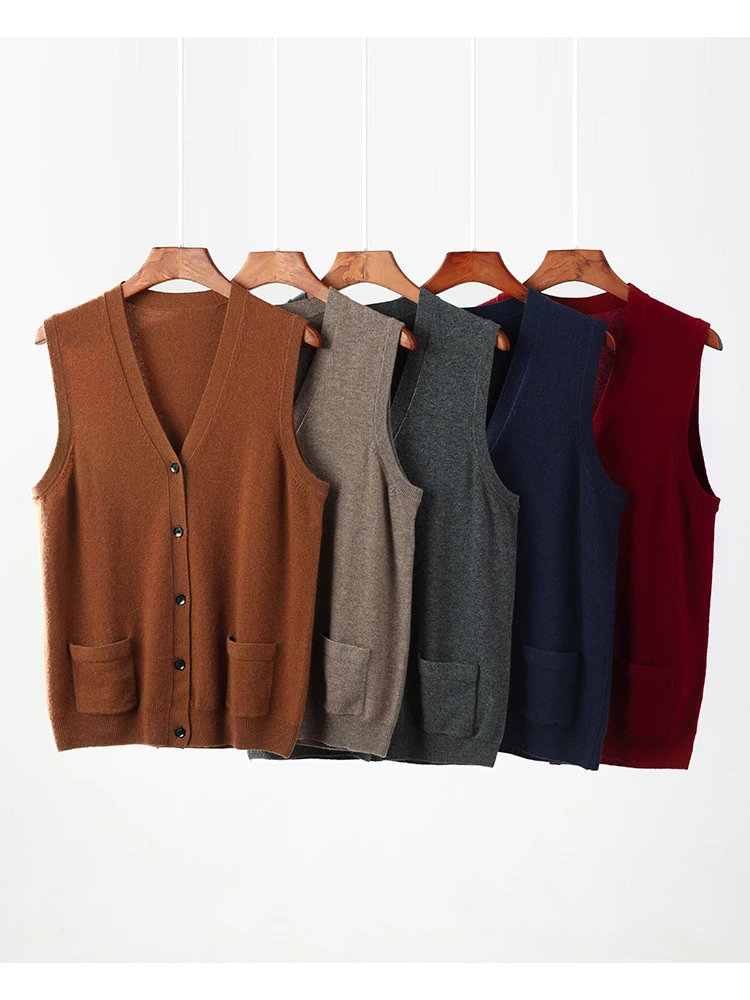 

Luxury Cashmere Men V-neck Waistcoat Cardigan Sweater Autumn Winter 100% Cashmere Knitwear Business Gentle Sleeveless Vests Tops