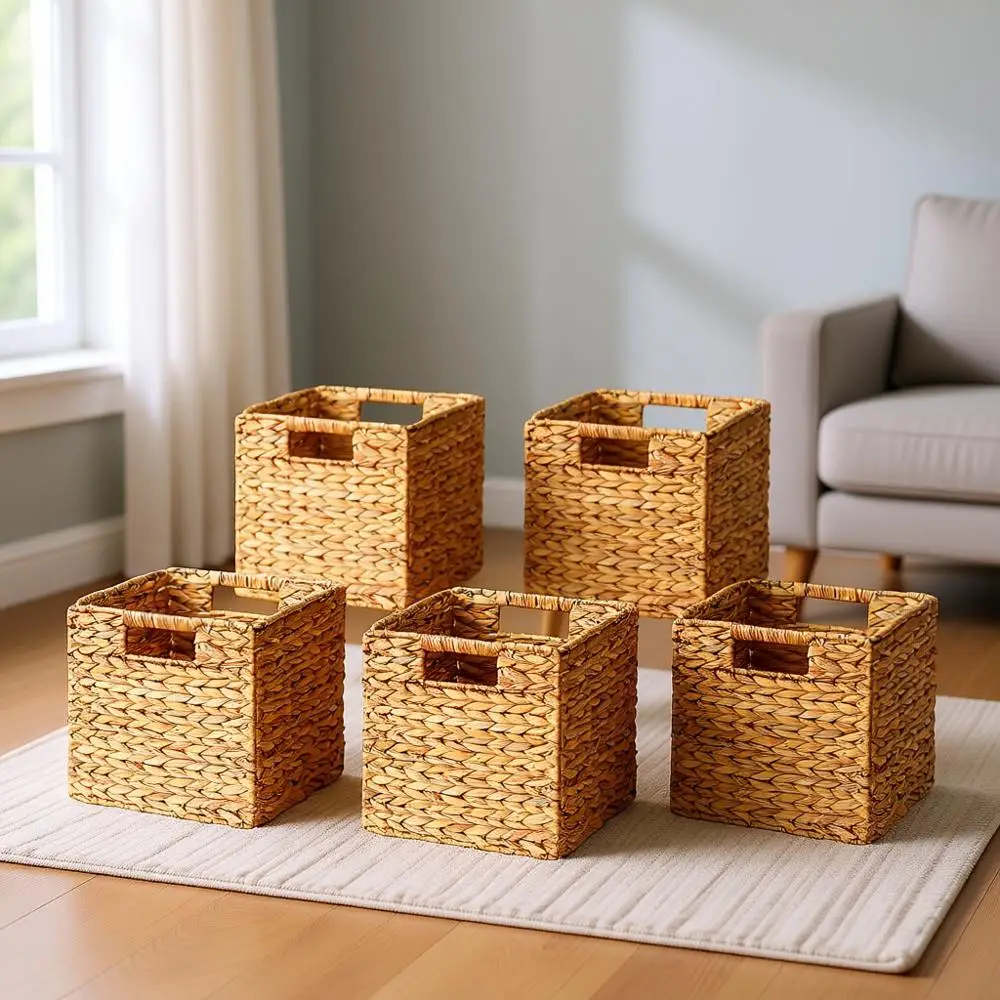 

Плетеная корзина для хранения из натурального ротанга с ручками, органайзер-контейнер 10,5 куб. футов